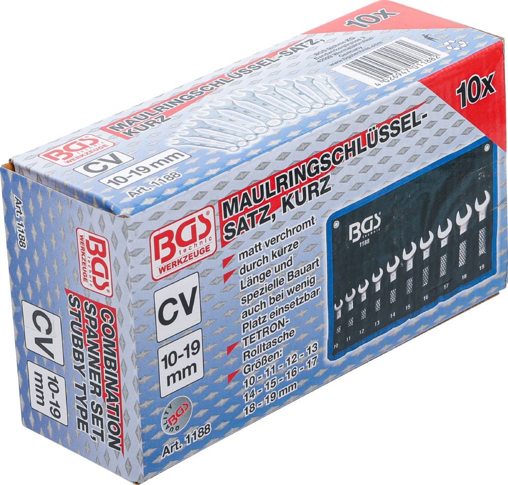 BGS Maul Ringschlüssel Satz 10-19 mm extra kurz 10 teilig BGS Maul Ringschlüssel Satz 10-19 mm extra kurz 10 teilig