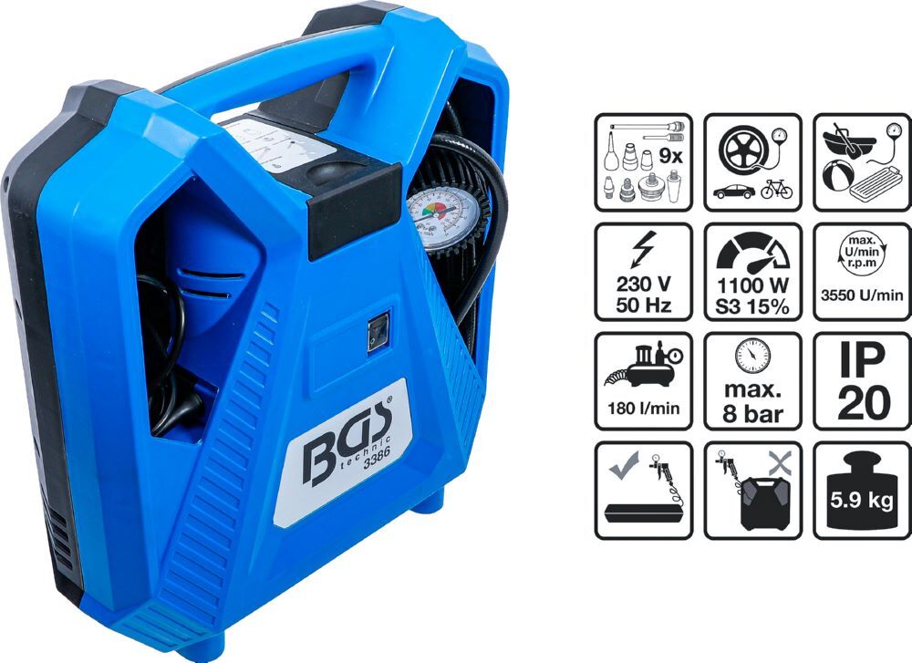 BGS Mobiler Druckluft Kompressor 1100 W Produktbild BGS Mobiler Druckluft Kompressor 1100 W bild 2