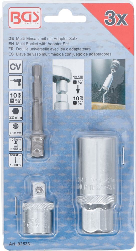 Produktbild Multi-Einsatz mit Adapter Satz 10 mm 3/8 Zoll 9 - 21 mm 3 teilig bild 4