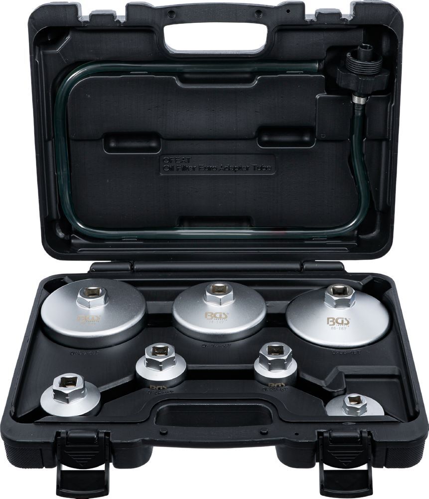 Produktbild BGS Ölfilterschlüssel Satz mit Ölfilter-Ablassschlauch für VAG, BMW, Citroën 8 telig