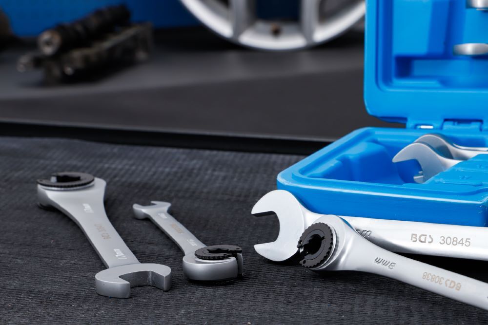 BGS Ratschenring Maulschlüssel Schlüsselweite 8 - 17 mm Satz offen 9 teilig Produktbild BGS Ratschenring Maulschlüssel Schlüsselweite 8 - 17 mm Satz offen 9 teilig bild 2