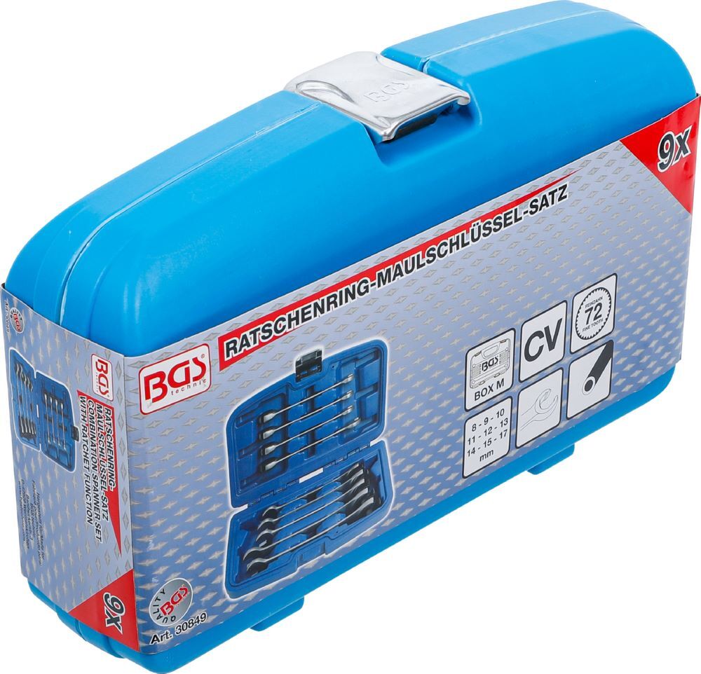 BGS Ratschenring Maulschlüssel Schlüsselweite 8 - 17 mm Satz offen 9 teilig Produktbild BGS Ratschenring Maulschlüssel Schlüsselweite 8 - 17 mm Satz offen 9 teilig bild 7