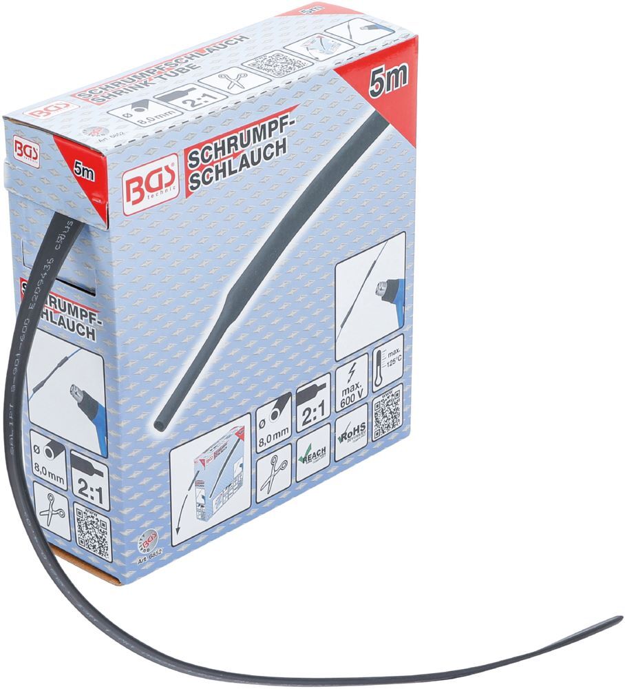 Produktbild BGS Schrumpfschlauch Box schwarz Durchmesser 8 mm 5 meter