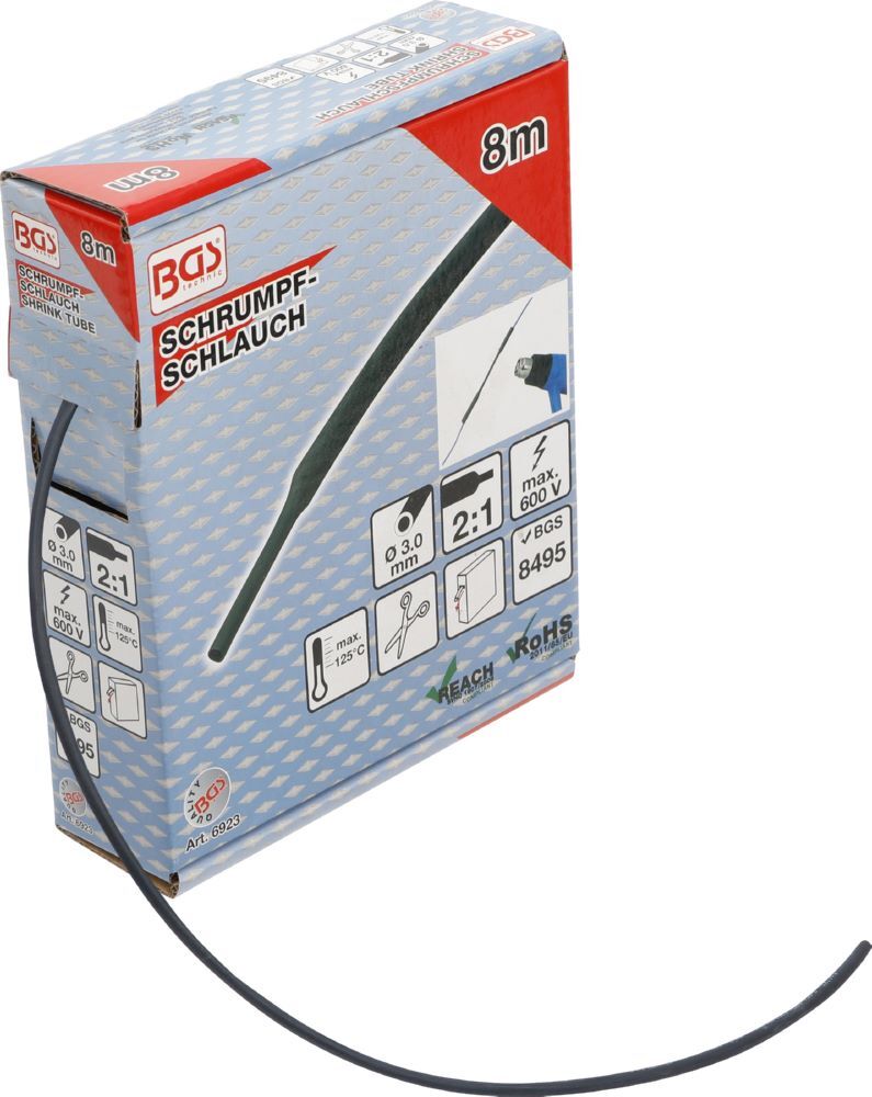 Produktbild BGS Schrumpfschlauch Box schwarz Durchmesser 3 mm 8 meter