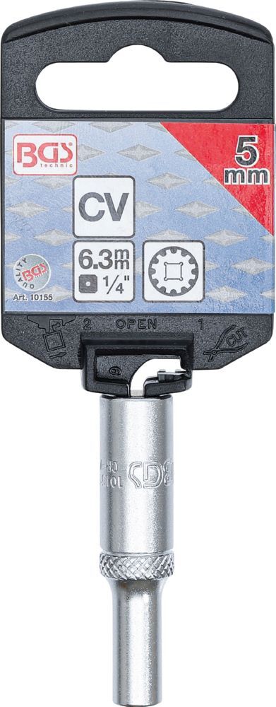 BGS Steckschlüssel Einsatz 5 mm Gear Lock tief Antrieb Innenvierkant 6,3 mm 1/4 Zoll