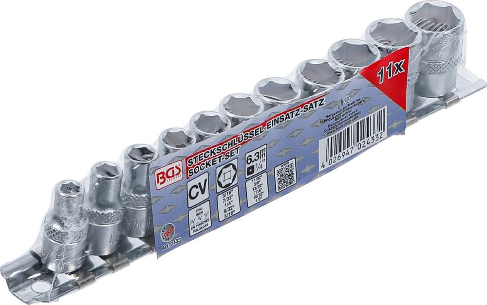 Produktbild Steckschlüssel Einsatz Satz Sechskant Innenvierkant 1/4 Zoll 11 teilig Zollgröße bild 4
