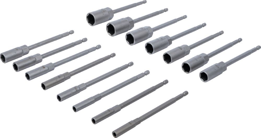 Produktbild Steckschlüssel Einsatz Satz Sechskant extra lang 5,5-19 mm 15 teilig bild 2