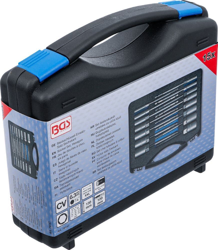 Produktbild Steckschlüssel Einsatz Satz Sechskant extra lang 5,5-19 mm 15 teilig bild 8