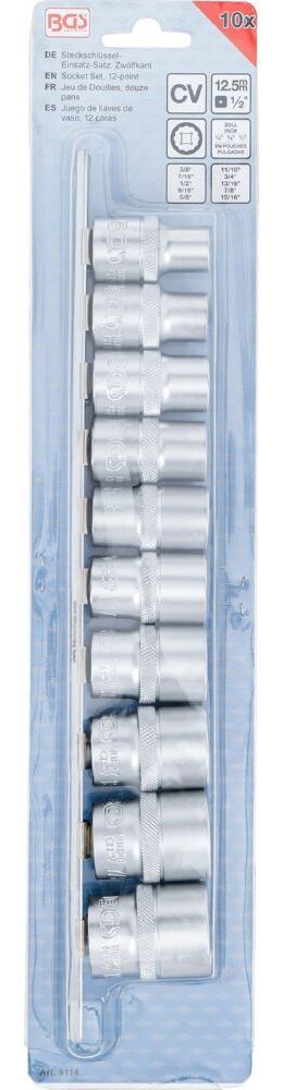 Produktbild Steckschlüssel Einsatz Satz Zwölfkant Innenvierkant 1/2 Zoll 10 teilig Zollgröße bild 4