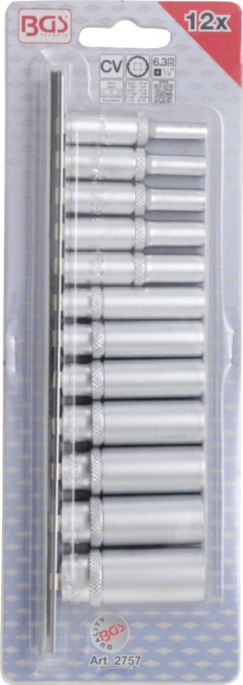 Produktbild Steckschlüssel Einsatz Satz Zwölfkant tief Innenvierkant 1/4 Zoll 12 teilig bild 2