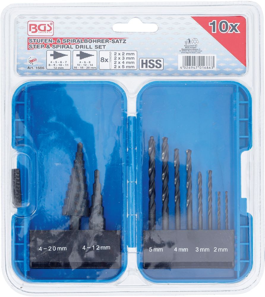Produktbild Stufenbohrer und Spiralbohrer-Satz HSS 10 teilig bild 6