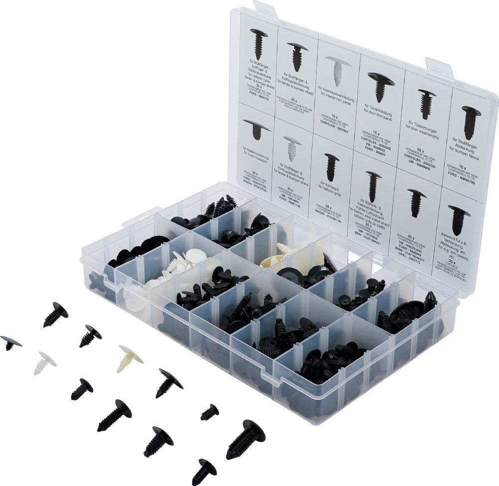 Produktbild BGS Tannenbaumclip Sortiment für GM, VW, Chrysler, BMW, Nissan, Ford 340 teilig
