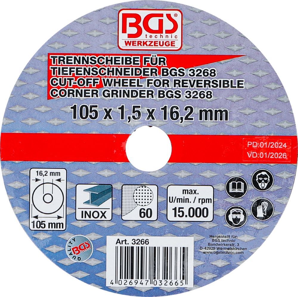 BGS Trennscheibe für Tiefenschneider 105 x 1,5 x 16,2 mm Produktbild BGS Trennscheibe für Tiefenschneider 105 x 1,5 x 16,2 mm