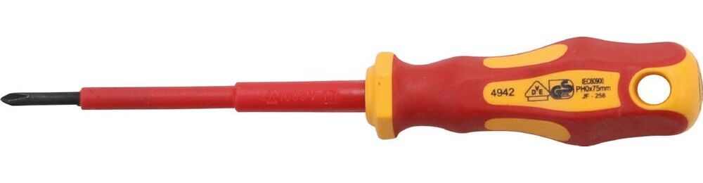 BGS VDE Schraubendreher Kreuzschlitz PH0 Klingenlänge 75 mm Produktbild BGS VDE Schraubendreher Kreuzschlitz PH0 Klingenlänge 75 mm