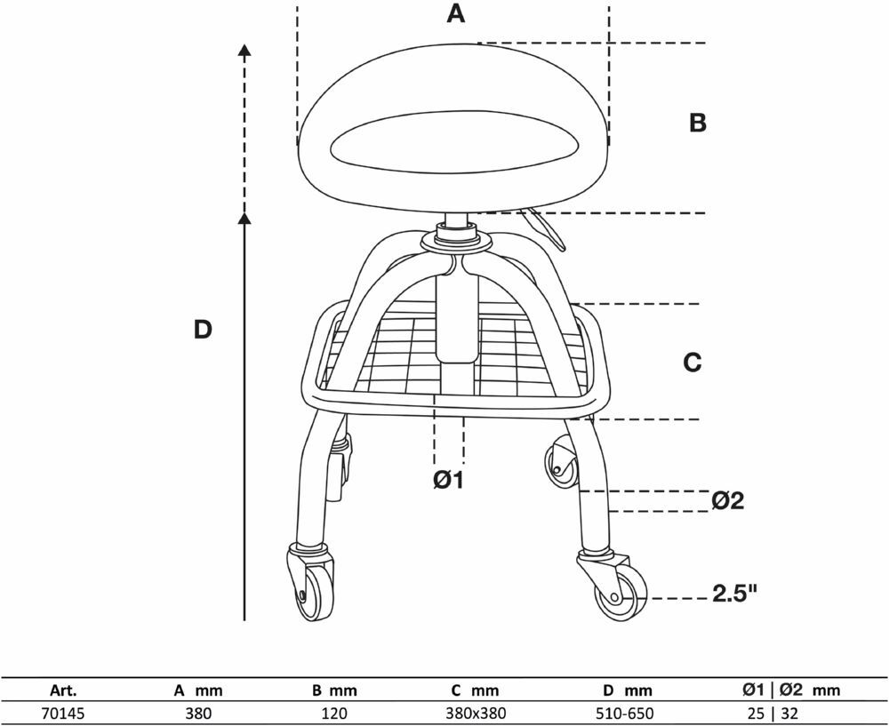 Produktbild Werkstattstuhl mit 4 Rollen höhenverstellbar 540 - 680 mm bild 2