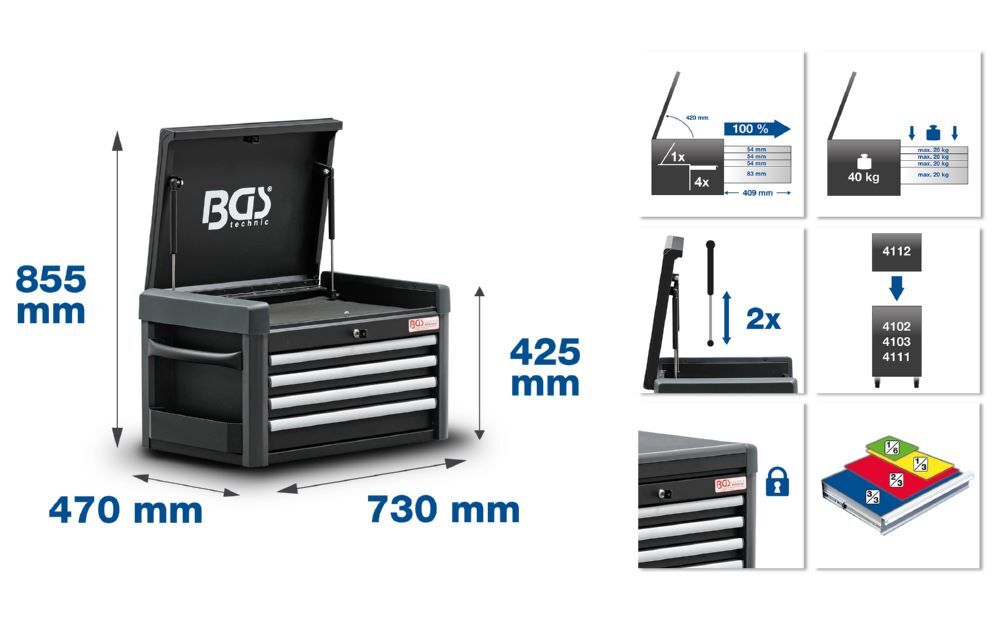 BGS Werkstattwagen Aufsatz 4 Schubladen für Werkstattwagen PROFI Produktbild BGS Werkstattwagen Aufsatz 4 Schubladen für Werkstattwagen PROFI bild 2