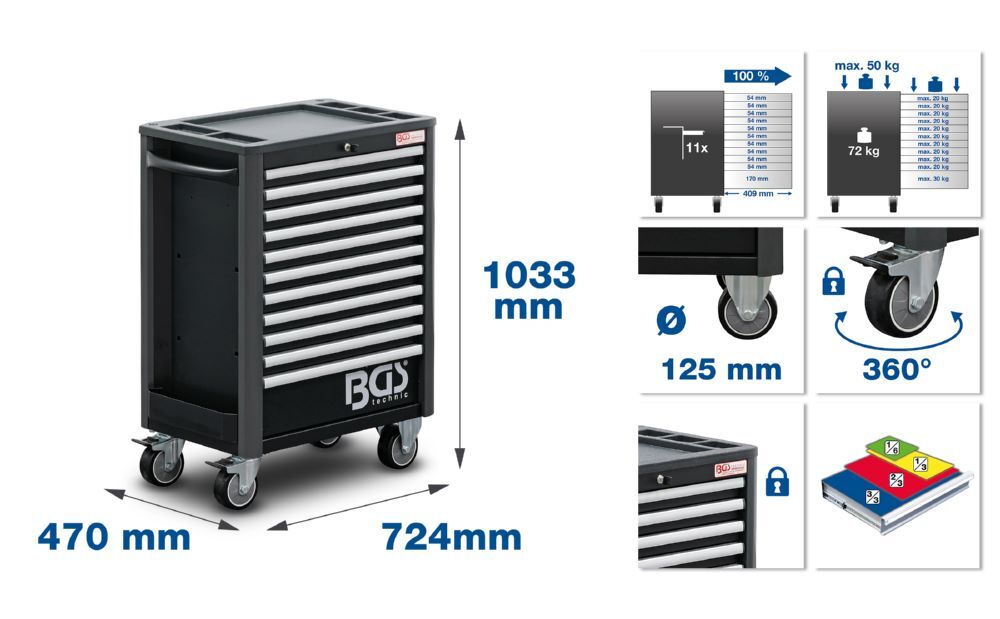 BGS Werkstattwagen ohne Werkzeuge mit 11 Schubladen Produktbild BGS Werkstattwagen ohne Werkzeuge mit 11 Schubladen bild 2