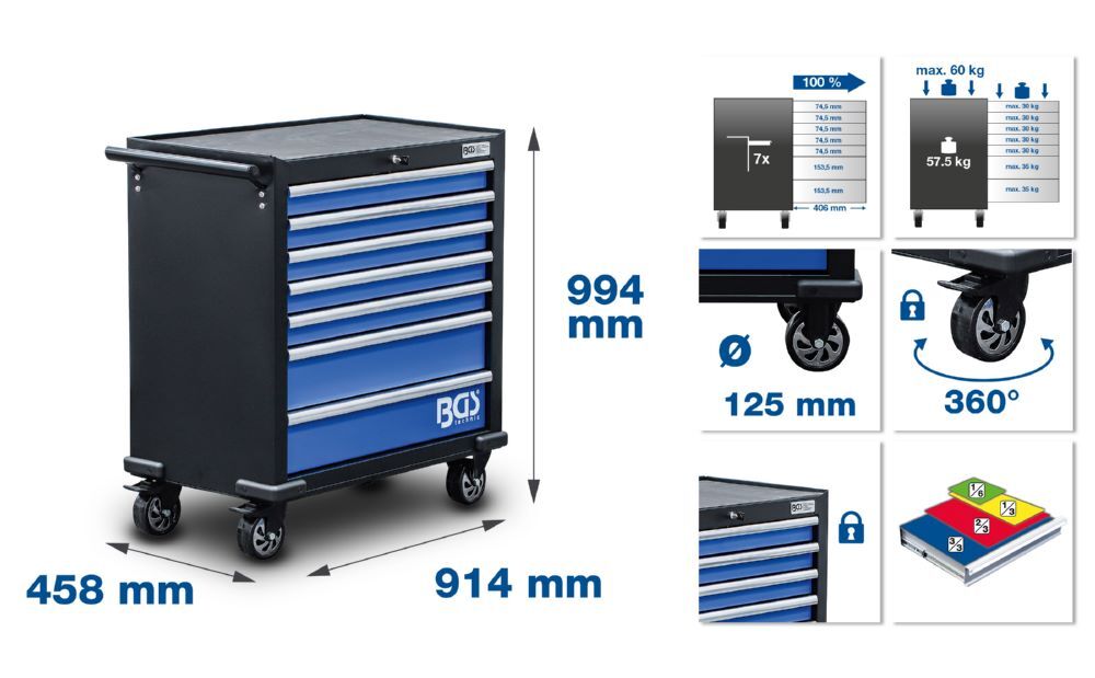 BGS Werkstattwagen XL mit 7 Schubladen leer ohne Werkzeug Produktbild BGS Werkstattwagen XL mit 7 Schubladen leer ohne Werkzeug bild 2