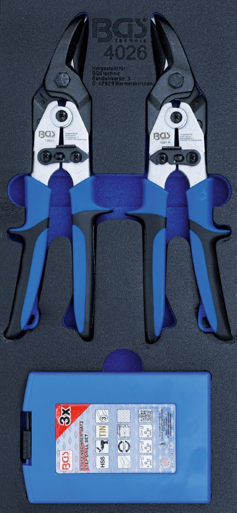 Produktbild BGS Werkstattwageneinlage 1/3 Blechscheren, Stufenbohrer 5 teilig