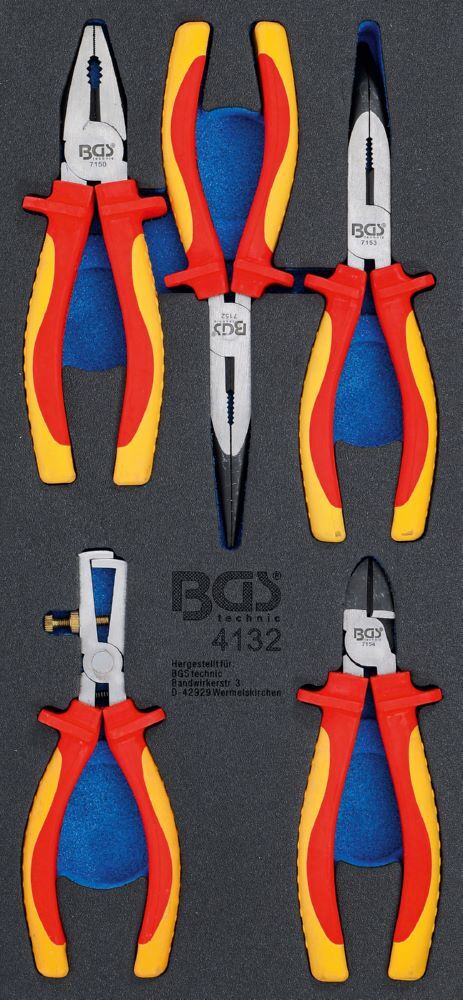 BGS Werkstattwageneinlage 1/3 VDE Zangen Satz 5 teilig Produktbild BGS Werkstattwageneinlage 1/3 VDE Zangen Satz 5 teilig