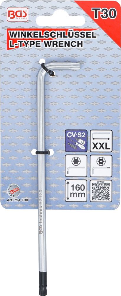 BGS Winkelschlüssel T30 extra lang T-Profil mit/ohne Bohrung