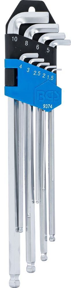 BGS Winkelschlüssel Satz 1,5-10 mm 9 teilig Innensechskant extra lang + extra kurz Produktbild BGS Winkelschlüssel Satz 1,5-10 mm 9 teilig Innensechskant extra lang + extra kurz bild 2