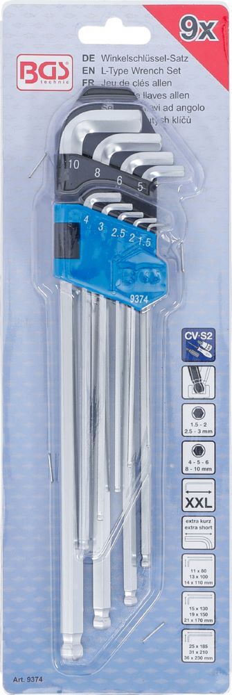 BGS Winkelschlüssel Satz 1,5-10 mm 9 teilig Innensechskant extra lang + extra kurz Produktbild BGS Winkelschlüssel Satz 1,5-10 mm 9 teilig Innensechskant extra lang + extra kurz bild 4