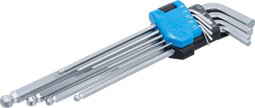 BGS Winkelschlüssel Satz 1,5 - 10 mm extra lang sechskant mit Kugelkopf 9 teilig Produktbild BGS Winkelschlüssel Satz 1,5 - 10 mm extra lang sechskant mit Kugelkopf 9 teilig