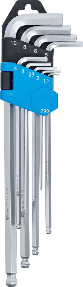 BGS Winkelschlüssel Satz 1,5 - 10 mm extra lang sechskant mit Kugelkopf 9 teilig Produktbild BGS Winkelschlüssel Satz 1,5 - 10 mm extra lang sechskant mit Kugelkopf 9 teilig bild 2