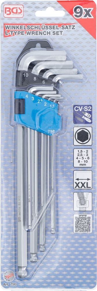BGS Winkelschlüssel Satz 1,5 - 10 mm extra lang sechskant mit Kugelkopf 9 teilig Produktbild BGS Winkelschlüssel Satz 1,5 - 10 mm extra lang sechskant mit Kugelkopf 9 teilig bild 4