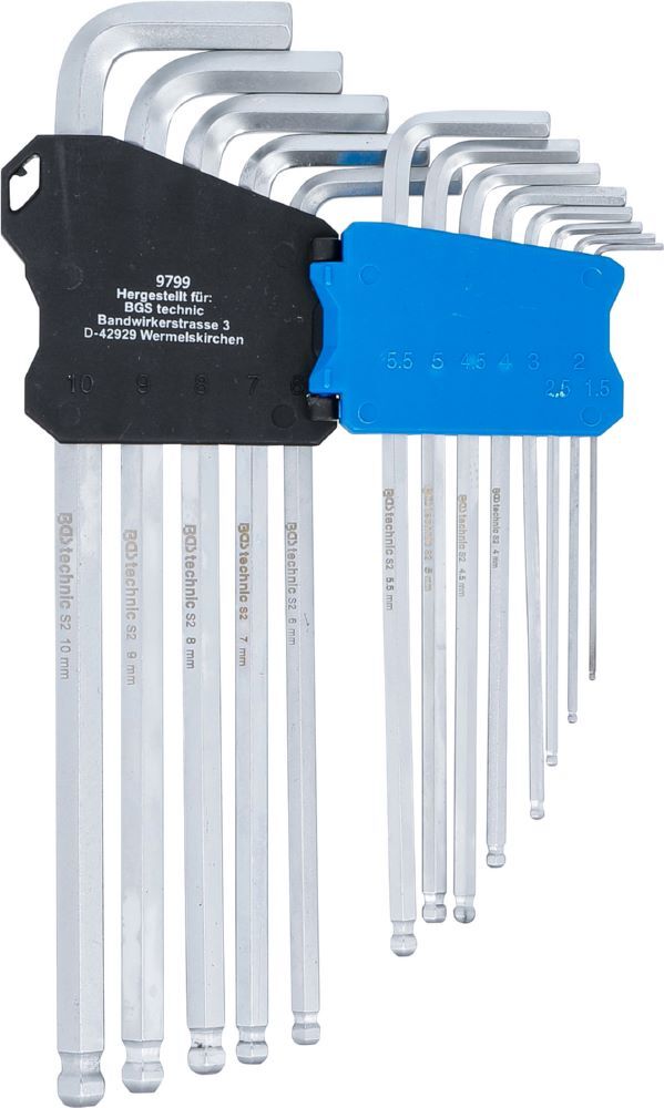 BGS Winkelschlüssel Satz 1,5 - 10 mm extra lang Innensechskant mit Kugelkopf Produktbild BGS Winkelschlüssel Satz 1,5 - 10 mm extra lang Innensechskant mit Kugelkopf bild 3
