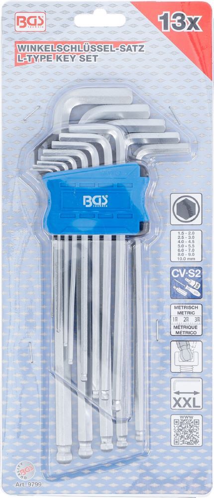 BGS Winkelschlüssel Satz 1,5 - 10 mm extra lang Innensechskant mit Kugelkopf Produktbild BGS Winkelschlüssel Satz 1,5 - 10 mm extra lang Innensechskant mit Kugelkopf bild 4