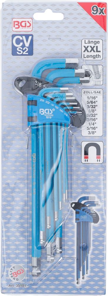 BGS Winkelschlüssel Satz 9 teilig extra lang Innensechskant Zollgrößen Produktbild BGS Winkelschlüssel Satz 9 teilig extra lang Innensechskant Zollgrößen bild 4