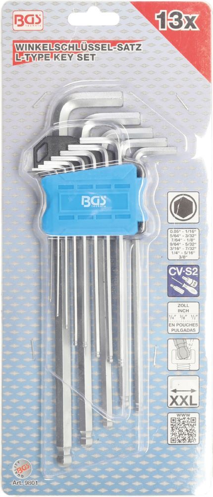 BGS Winkelschlüssel Satz 0,05 Zoll - 3/8 Zoll 13 teilig extra lang Innensechskant Produktbild BGS Winkelschlüssel Satz 0,05 Zoll - 3/8 Zoll 13 teilig extra lang Innensechskant bild 3