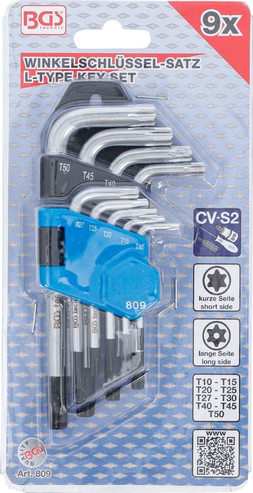 BGS Winkelschlüssel Satz T10 - T50 9 teilig kurz mit Bohrung Produktbild BGS Winkelschlüssel Satz T10 - T50 9 teilig kurz mit Bohrung bild 5