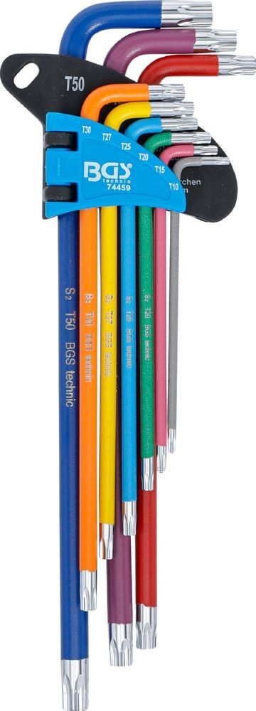 BGS Winkelschlüssel Satz T10-T50 9 teilig Multicolour extra lang Produktbild BGS Winkelschlüssel Satz T10-T50 9 teilig Multicolour extra lang bild 2