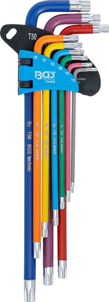 BGS Winkelschlüssel Satz T10-T50 9 teilig Multicolour extra lang mit Bohrung Produktbild BGS Winkelschlüssel Satz T10-T50 9 teilig Multicolour extra lang mit Bohrung bild 2