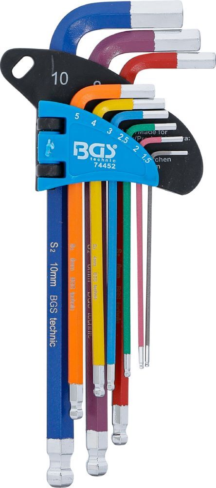 BGS Winkelschlüssel Satz 1,5-10 mm 9 teilig Multicolour Innensechskant mit Kugelkopf Produktbild BGS Winkelschlüssel Satz 1,5-10 mm 9 teilig Multicolour Innensechskant mit Kugelkopf bild 2