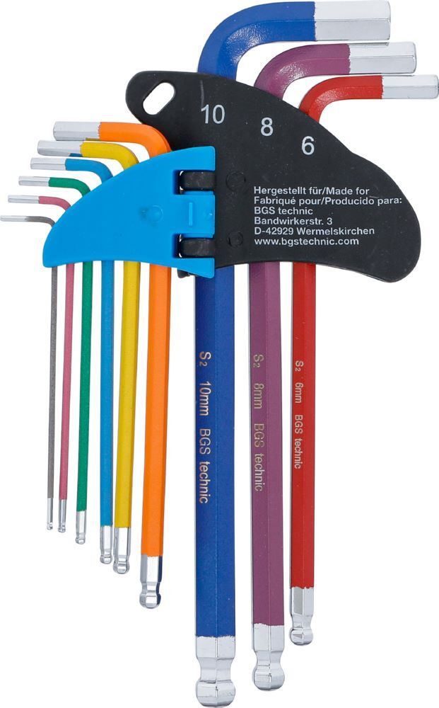 BGS Winkelschlüssel Satz 1,5-10 mm 9 teilig Multicolour Innensechskant mit Kugelkopf Produktbild BGS Winkelschlüssel Satz 1,5-10 mm 9 teilig Multicolour Innensechskant mit Kugelkopf bild 3