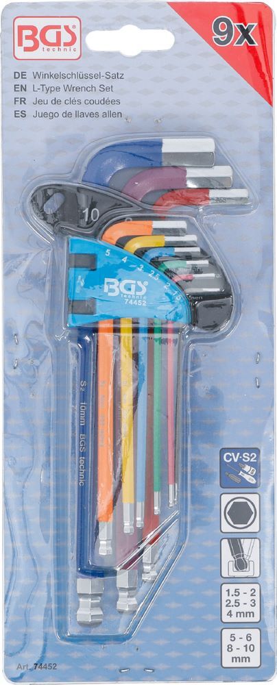 BGS Winkelschlüssel Satz 1,5-10 mm 9 teilig Multicolour Innensechskant mit Kugelkopf Produktbild BGS Winkelschlüssel Satz 1,5-10 mm 9 teilig Multicolour Innensechskant mit Kugelkopf bild 4