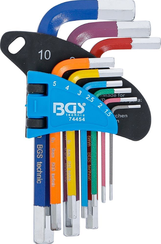 BGS Winkelschlüssel Satz 1,5 - 10 mm 9 teilig Multicolour kurz Innensechskant Produktbild BGS Winkelschlüssel Satz 1,5 - 10 mm 9 teilig Multicolour kurz Innensechskant bild 2