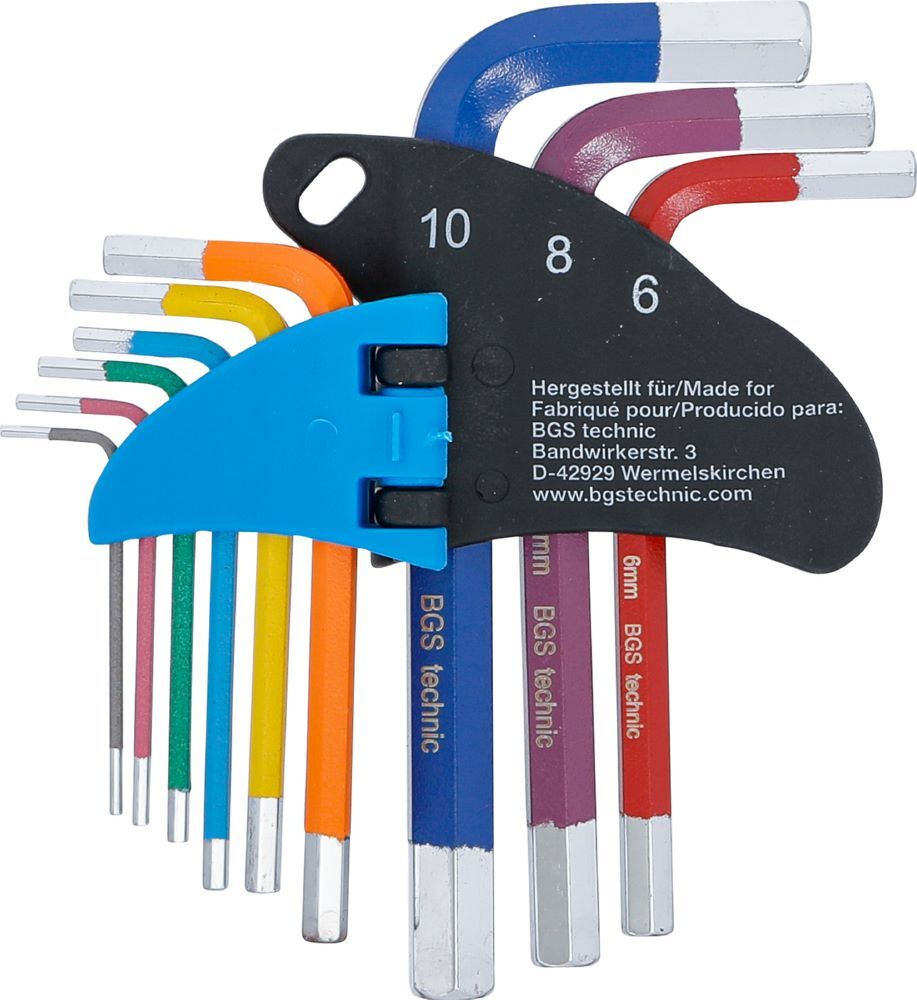 BGS Winkelschlüssel Satz 1,5 - 10 mm 9 teilig Multicolour kurz Innensechskant Produktbild BGS Winkelschlüssel Satz 1,5 - 10 mm 9 teilig Multicolour kurz Innensechskant bild 3