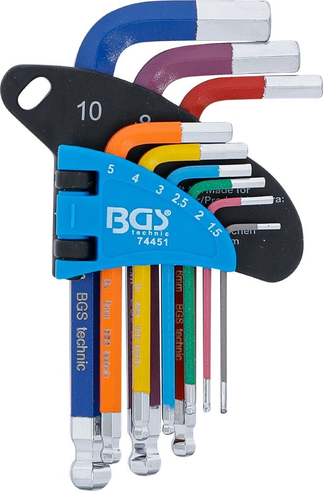 BGS Winkelschlüssel Satz 1,5-10 mm 9 teilig Multicolour Innensechskant mit Kugelkopf Produktbild BGS Winkelschlüssel Satz 1,5-10 mm 9 teilig Multicolour Innensechskant mit Kugelkopf bild 2