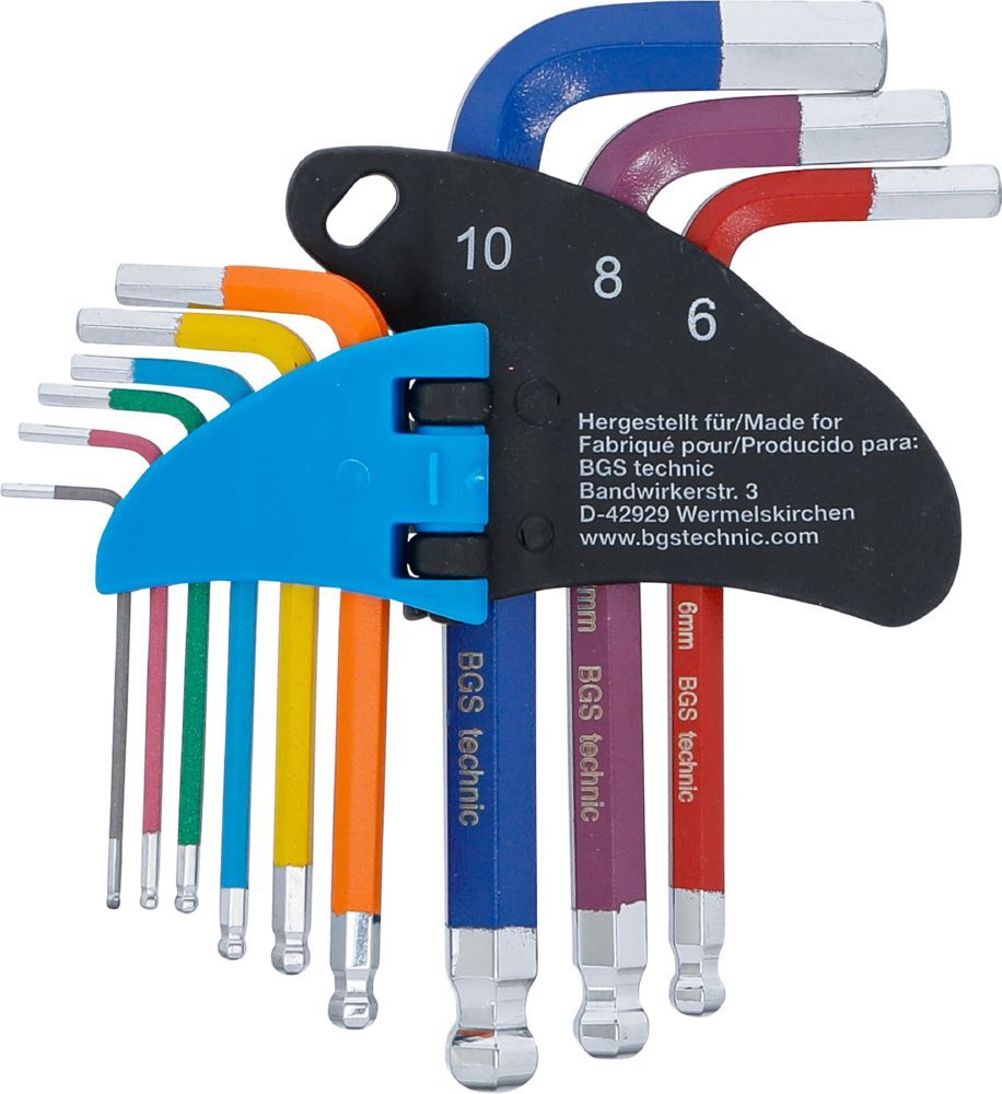 BGS Winkelschlüssel Satz 1,5-10 mm 9 teilig Multicolour Innensechskant mit Kugelkopf Produktbild BGS Winkelschlüssel Satz 1,5-10 mm 9 teilig Multicolour Innensechskant mit Kugelkopf bild 3