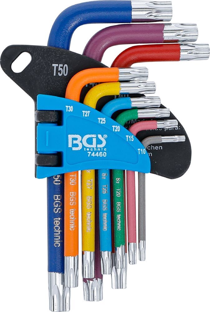 BGS Winkelschlüssel Satz T10-T50 9 teilig Multicolour kurz mit Bohrung Produktbild BGS Winkelschlüssel Satz T10-T50 9 teilig Multicolour kurz mit Bohrung bild 2