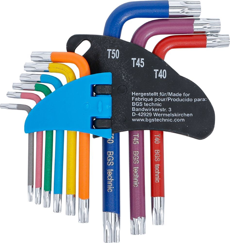 BGS Winkelschlüssel Satz T10-T50 9 teilig Multicolour kurz mit Bohrung Produktbild BGS Winkelschlüssel Satz T10-T50 9 teilig Multicolour kurz mit Bohrung bild 3
