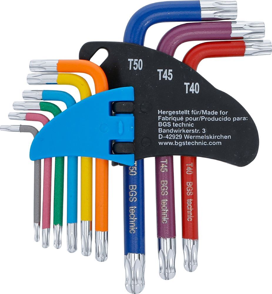 BGS Winkelschlüssel Satz T10-T50 9 teilig Multicolour kurz mit Bohrung und Kugelkopf Produktbild BGS Winkelschlüssel Satz T10-T50 9 teilig Multicolour kurz mit Bohrung und Kugelkopf bild 3