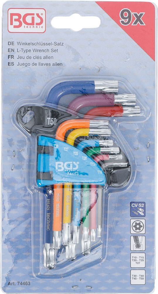BGS Winkelschlüssel Satz T10-T50 9 teilig Multicolour kurz mit Bohrung und Kugelkopf Produktbild BGS Winkelschlüssel Satz T10-T50 9 teilig Multicolour kurz mit Bohrung und Kugelkopf bild 4
