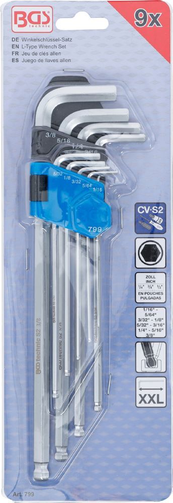 BGS Winkelschlüssel Satz 1/16 Zoll - 3/8 Zoll 9 teilig Innensechskant mit Kugelkopf Produktbild BGS Winkelschlüssel Satz 1/16 Zoll - 3/8 Zoll 9 teilig Innensechskant mit Kugelkopf bild 4