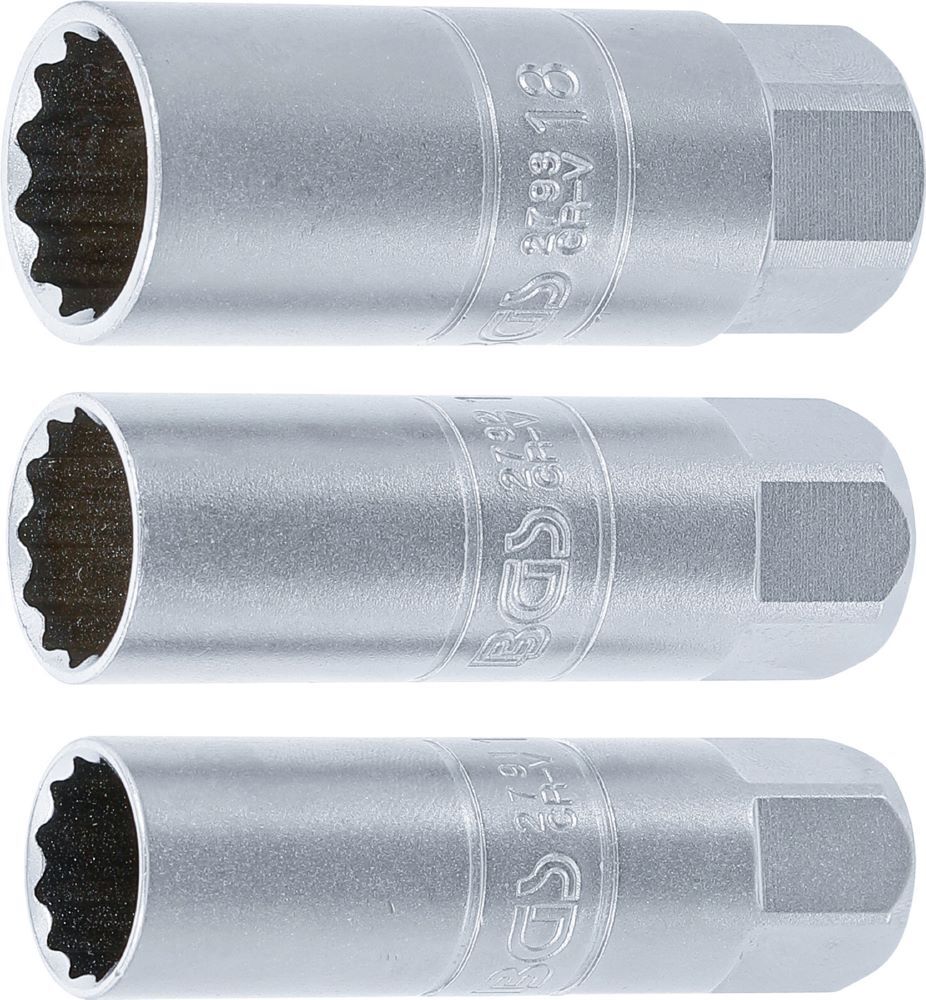 BGS Zündkerzen Einsatz Satz Zwölfkant Innenvierkant 10 mm 3/8 Zoll 14 -16-18 mm 3 tg Produktbild BGS Zündkerzen Einsatz Satz Zwölfkant Innenvierkant 10 mm 3/8 Zoll 14 -16-18 mm 3 tg